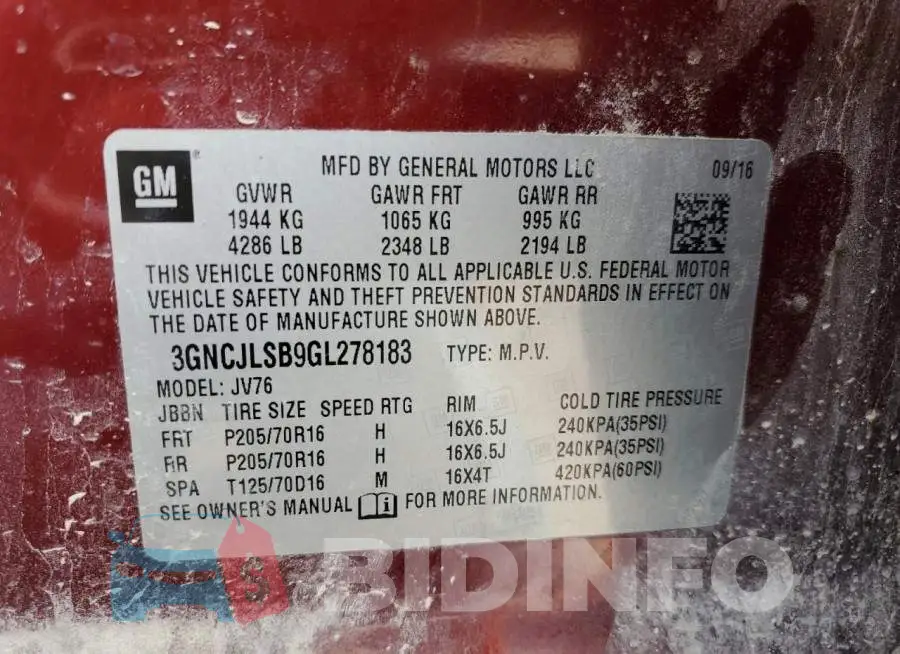 3GNCJLSB9GL278183 Photo# 13