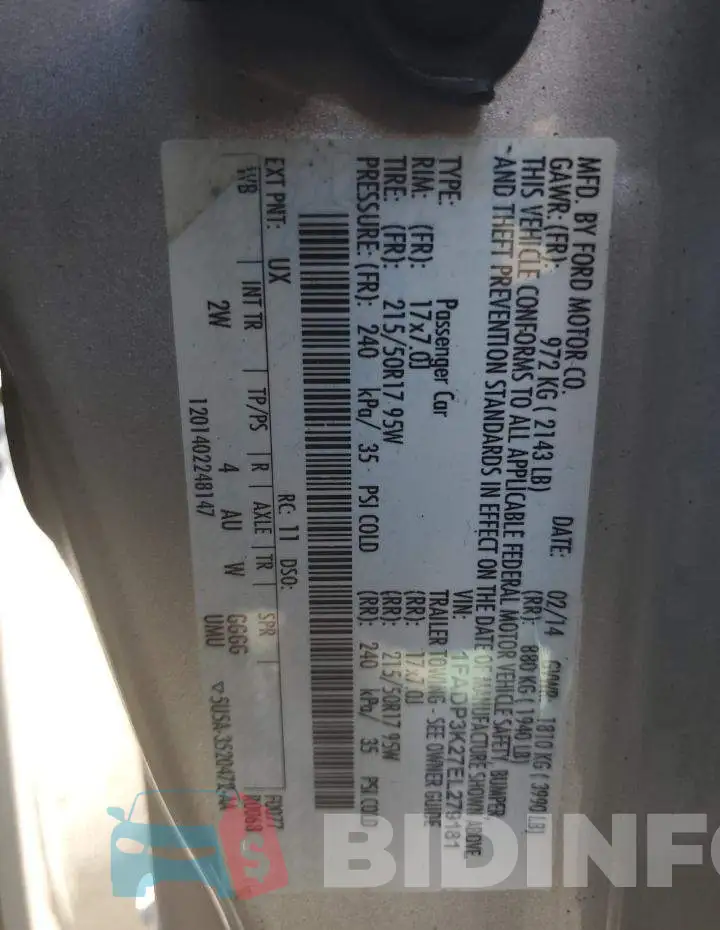 1FADP3K27EL279181 Photo# 12