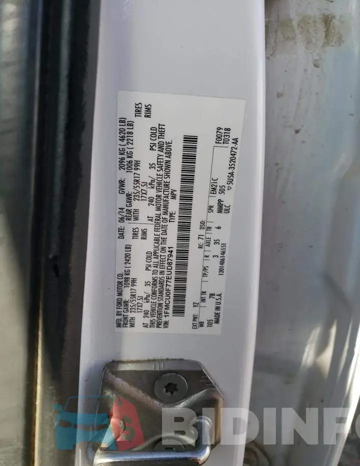 1FMCU0F77EUD87941 Photo# 12