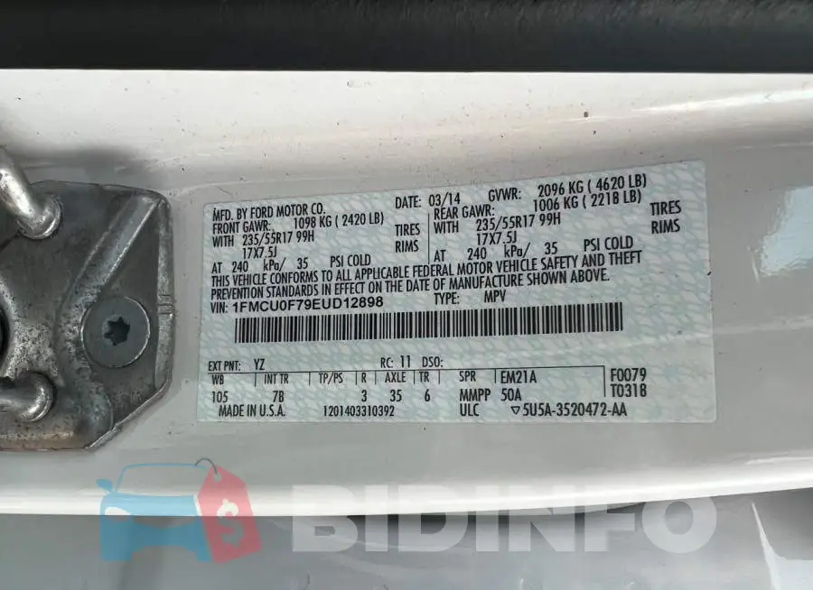 1FMCU0F79EUD12898 Photo# 10