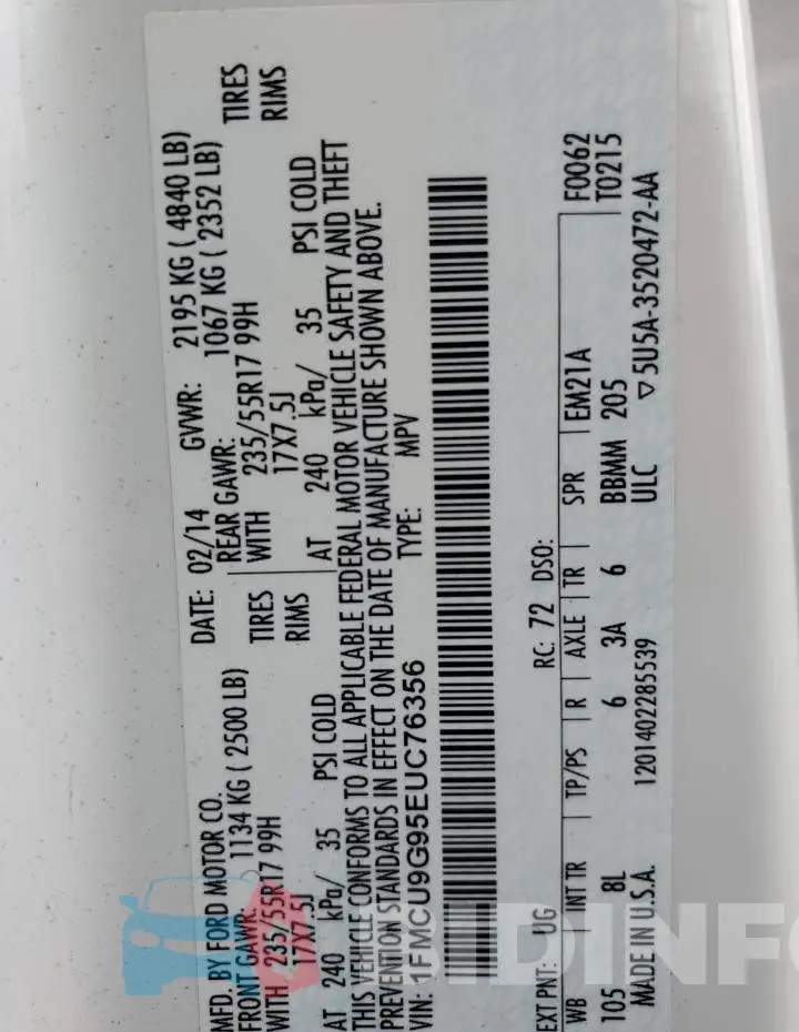 1FMCU9G95EUC76356 Photo# 12