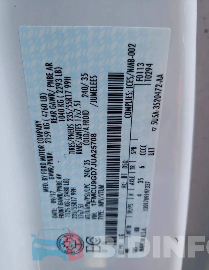 1FMCU9GD7JUA25708 Photo# 13