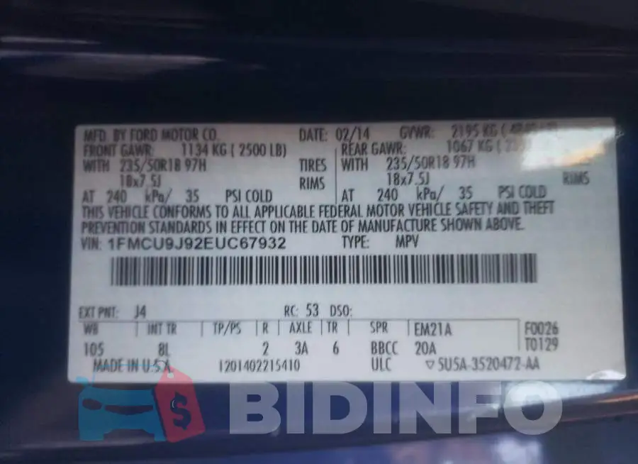 1FMCU9J92EUC67932 Photo# 13