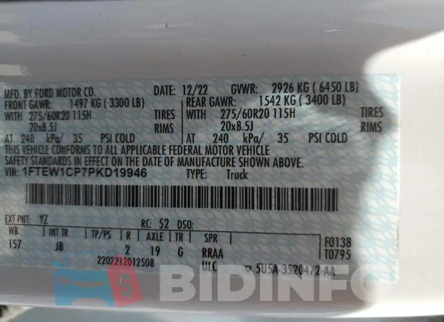 1FTEW1CP7PKD19946 Photo# 12