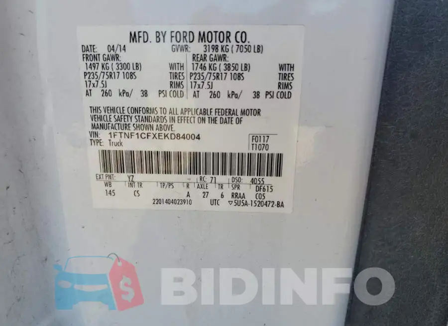 1FTNF1CFXEKD84004 Photo# 12