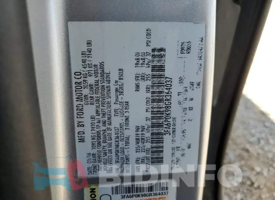 3FA6P0K98GR364037 Photo# 13