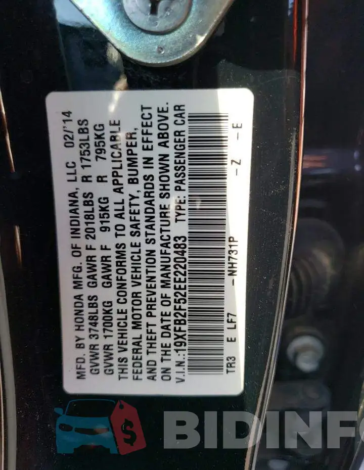 19XFB2F52EE220483 Photo# 12