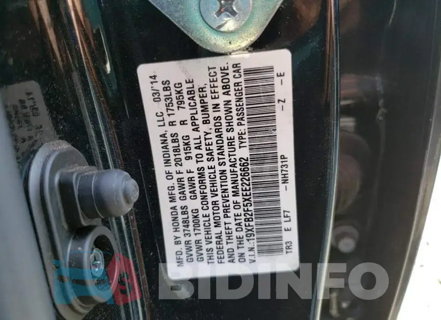 19XFB2F5XEE226662 Photo# 13