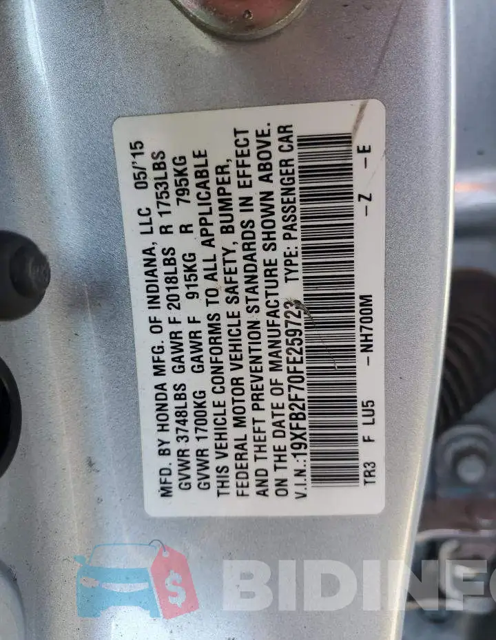 19XFB2F70FE259723 Photo# 12