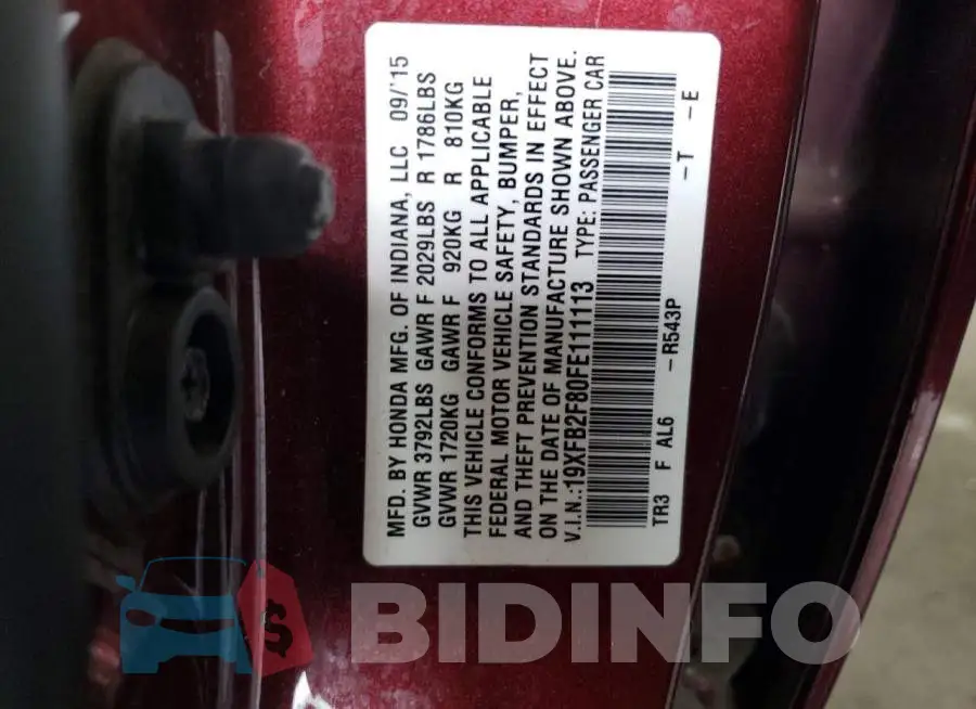 19XFB2F80FE111113 Photo# 12