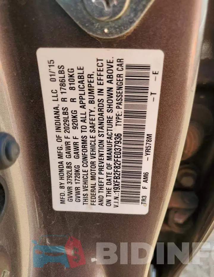 19XFB2F82FE037936 Photo# 12