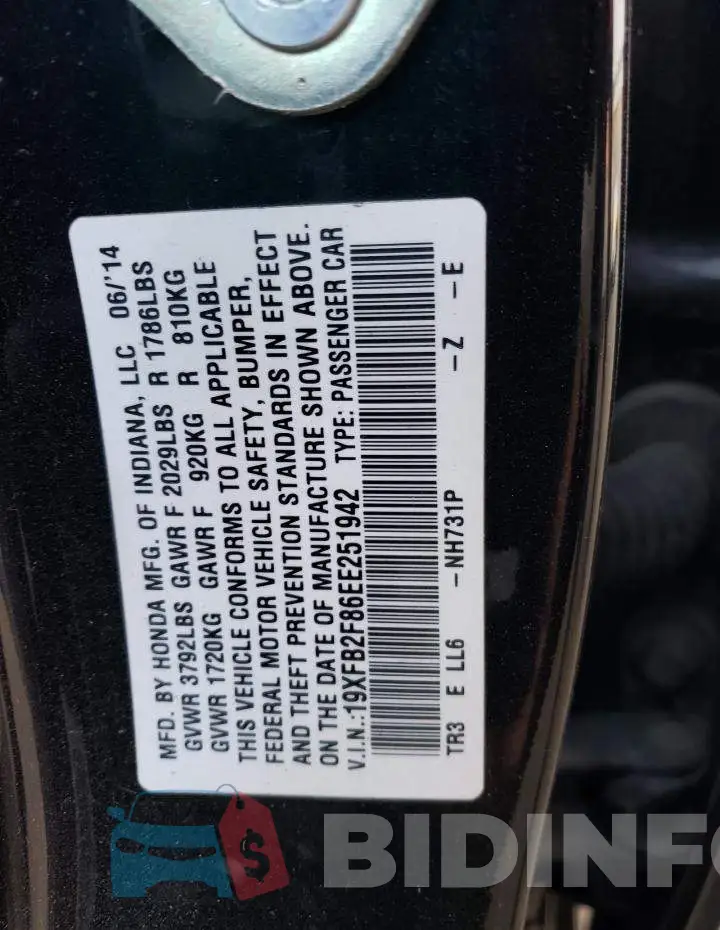 19XFB2F86EE251942 Photo# 13