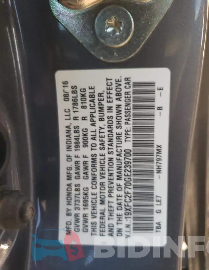 19XFC2F70GE239700 Photo# 12