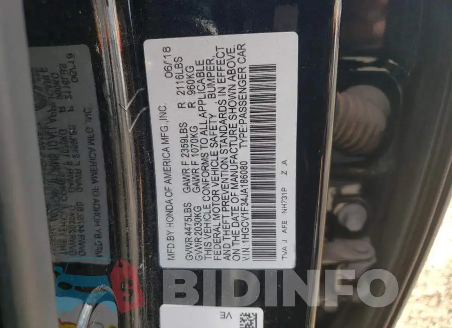 1HGCV1F34JA186080 Photo# 12
