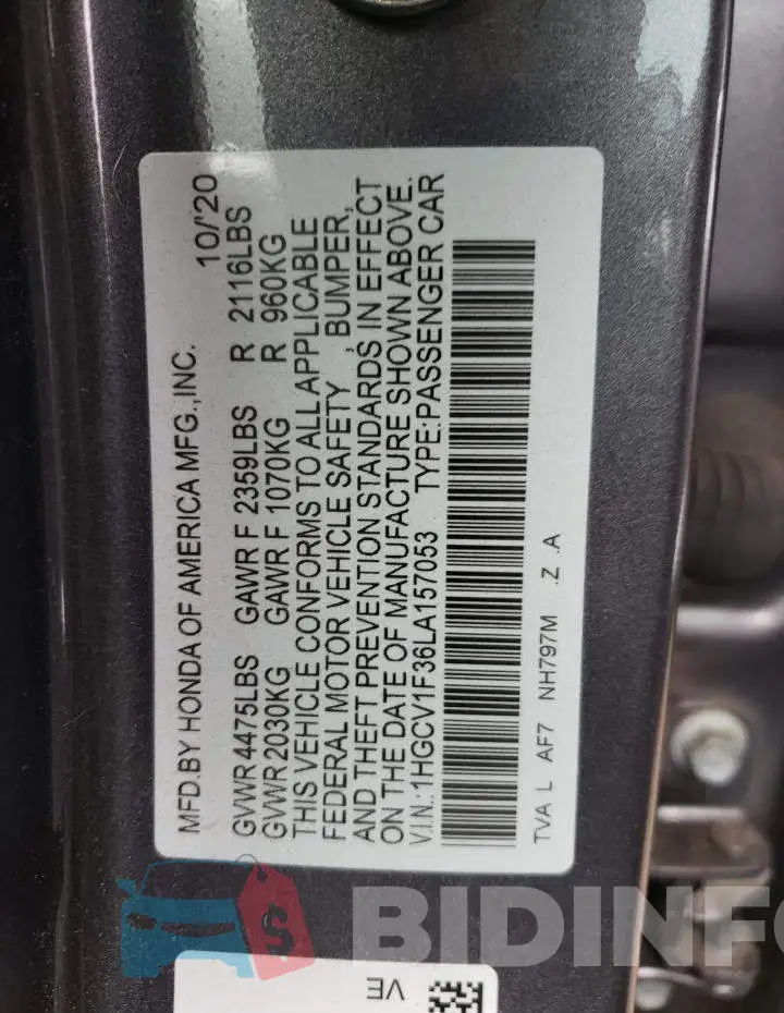 1HGCV1F36LA157053 Photo# 12