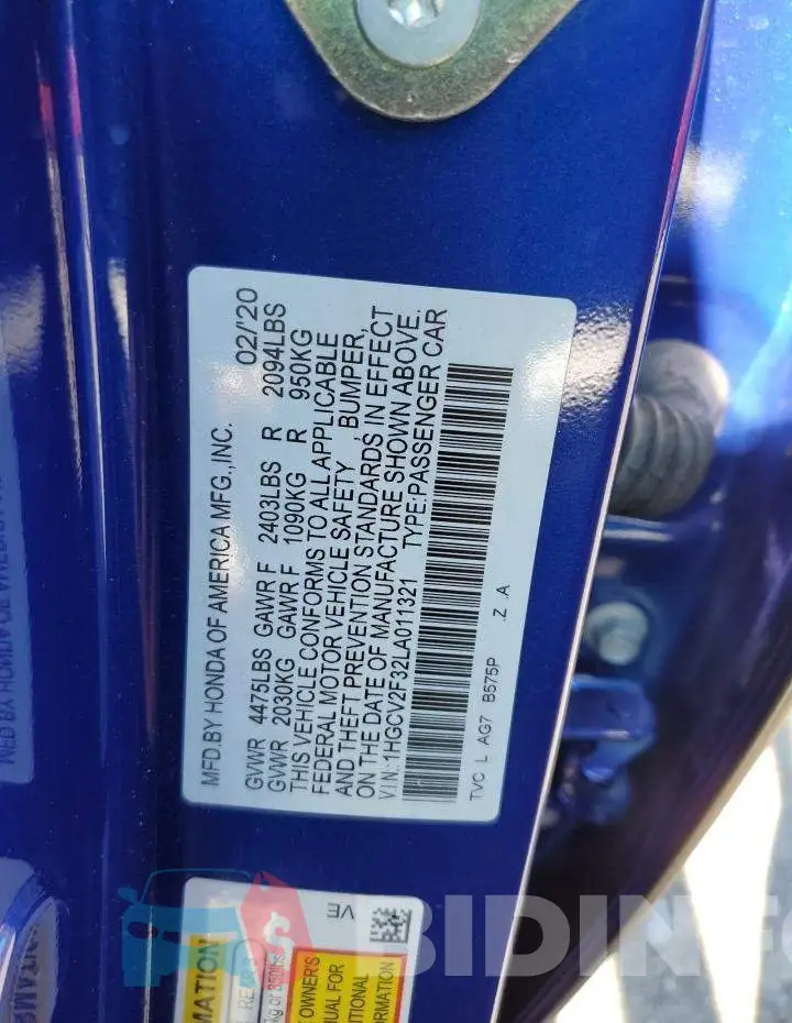 1HGCV2F32LA011321 Photo# 13
