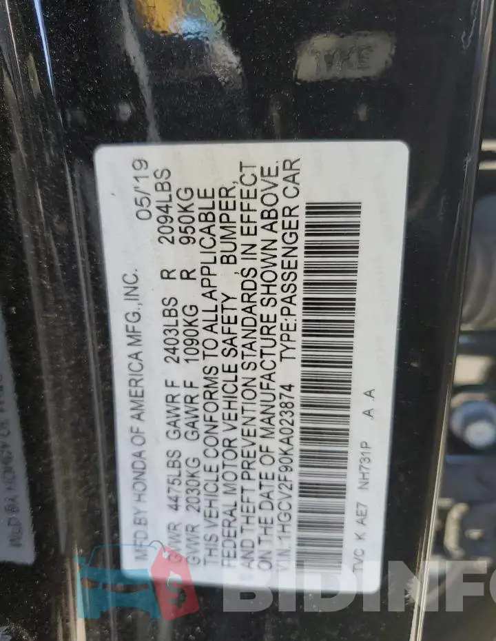 1HGCV2F90KA023874 Photo# 12