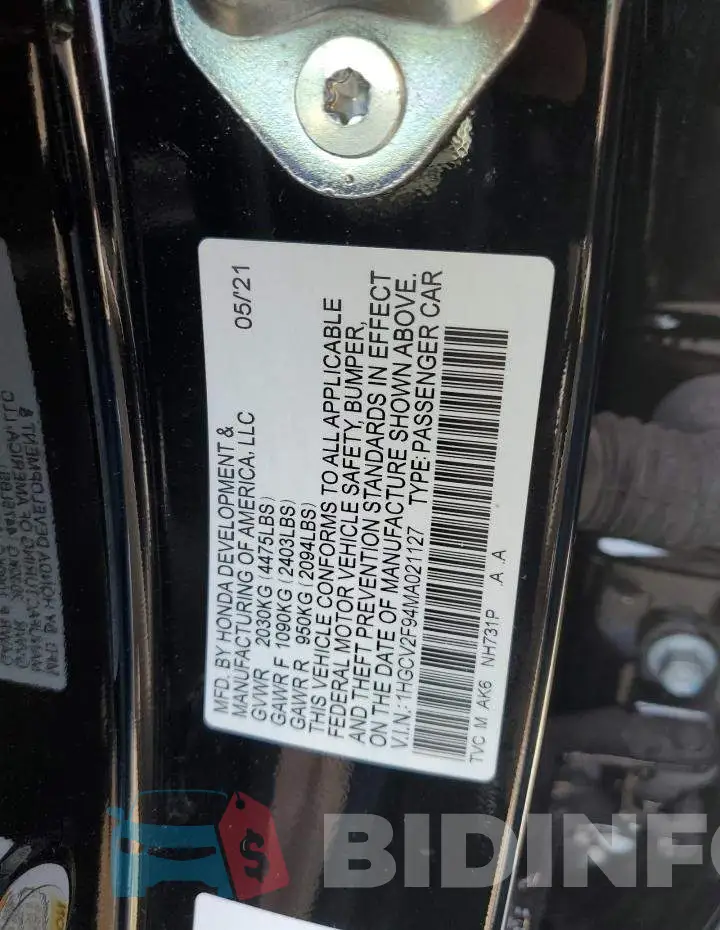 1HGCV2F94MA021127 Photo# 12