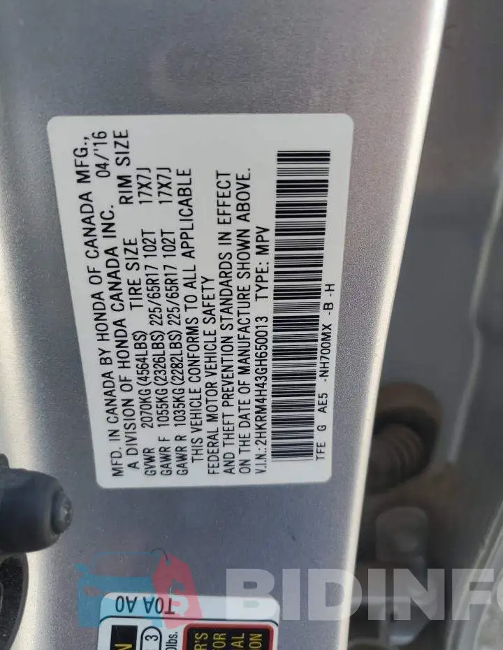 2HKRM4H43GH650013 Photo# 13