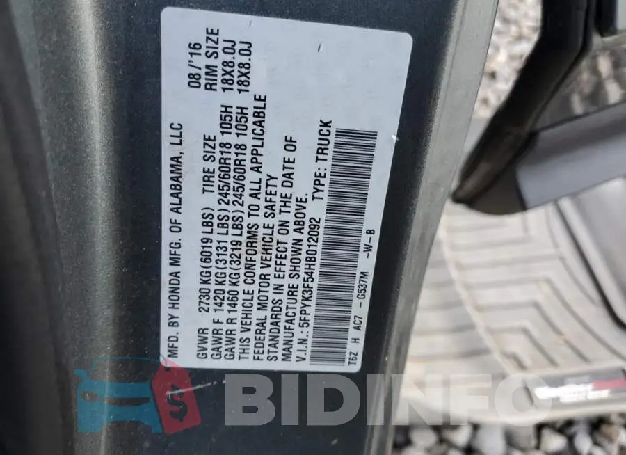 5FPYK3F54HB012092 Photo# 12