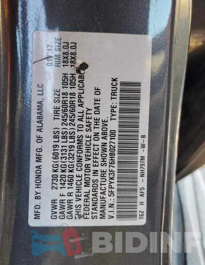 5FPYK3F76HB027100 Photo# 12