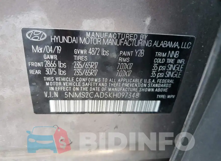 5NMS2CAD5KH097348 Photo# 14