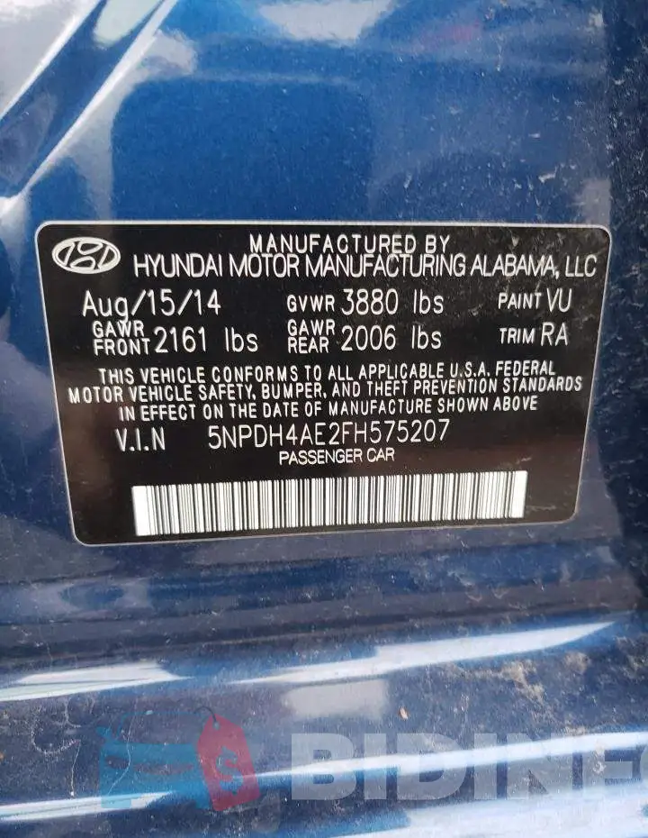 5NPDH4AE2FH575207 Photo# 12