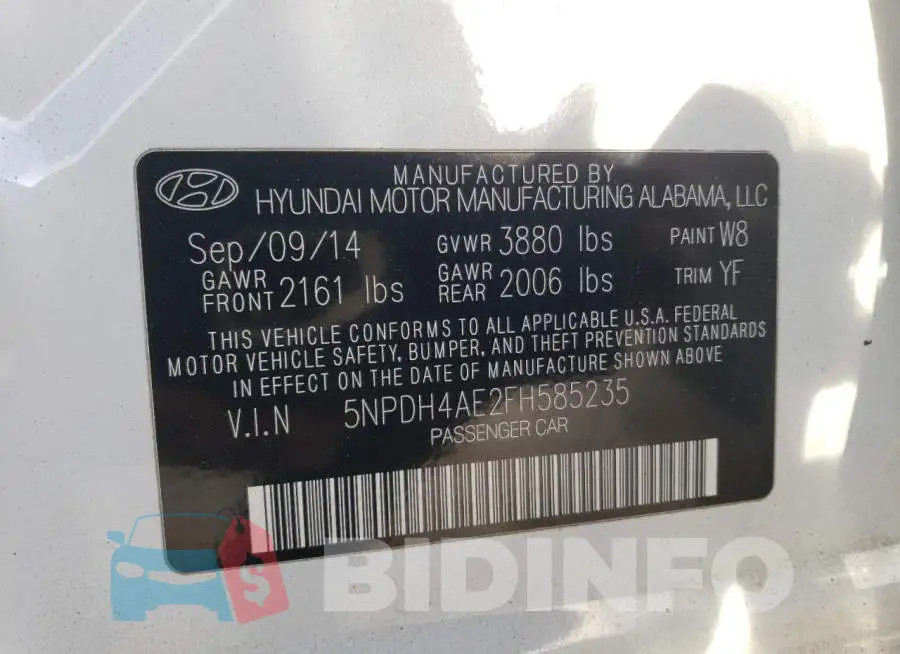 5NPDH4AE2FH585235 Photo# 12