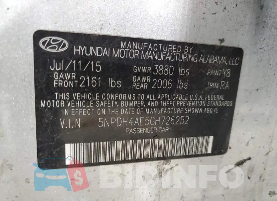 5NPDH4AE5GH726252 Photo# 12