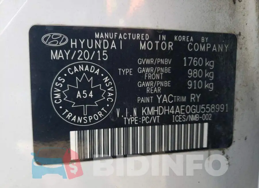 KMHDH4AE0GU558991 Photo# 13