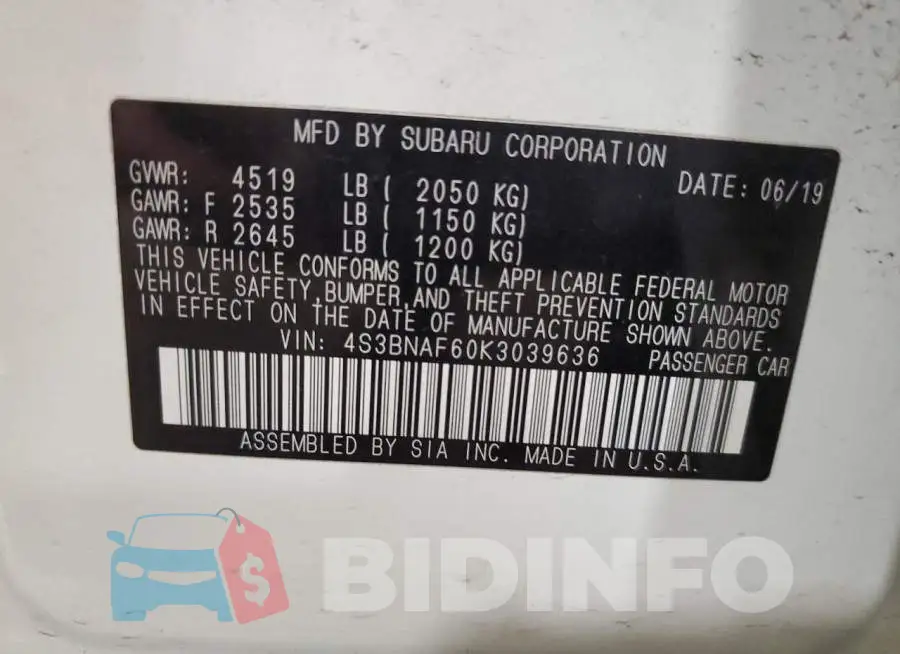 4S3BNAF60K3039636 Photo# 12