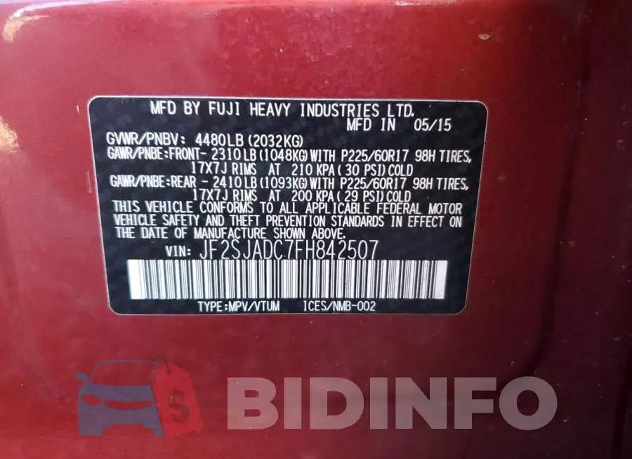 JF2SJADC7FH842507 Photo# 13