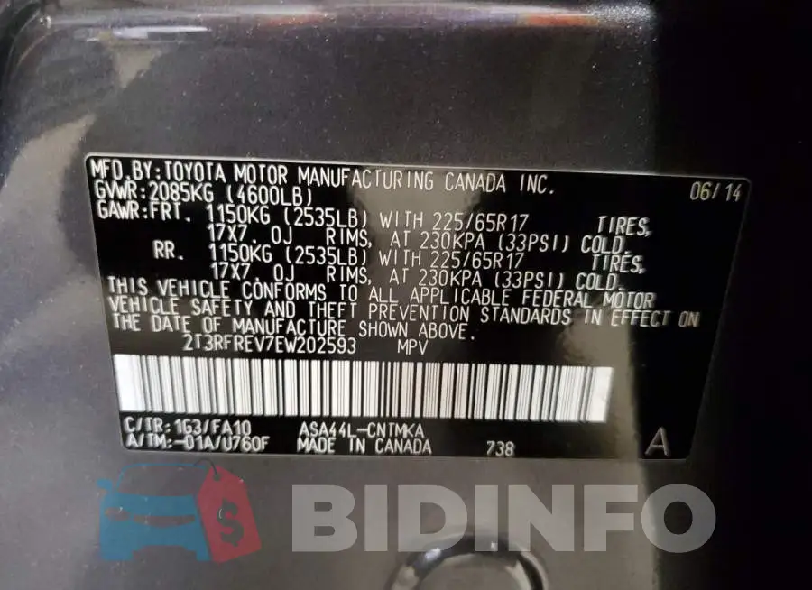 2T3RFREV7EW202593 Photo# 13