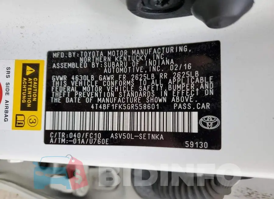 4T4BF1FK5GR558601 Photo# 12