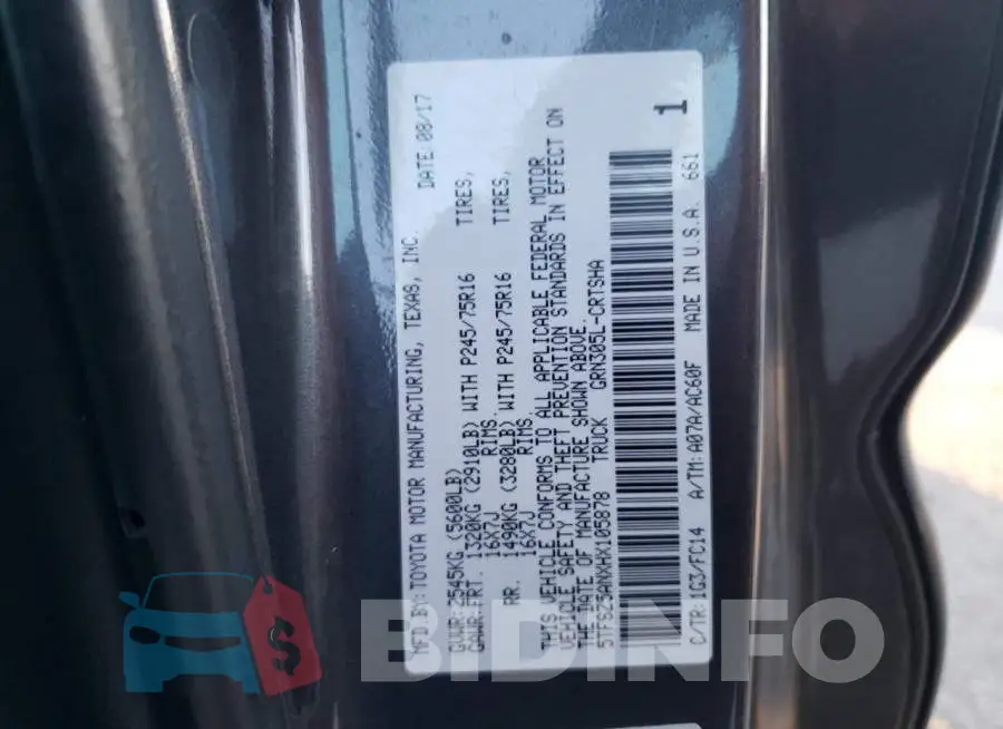 5TFSZ5ANXHX105878 Photo# 12
