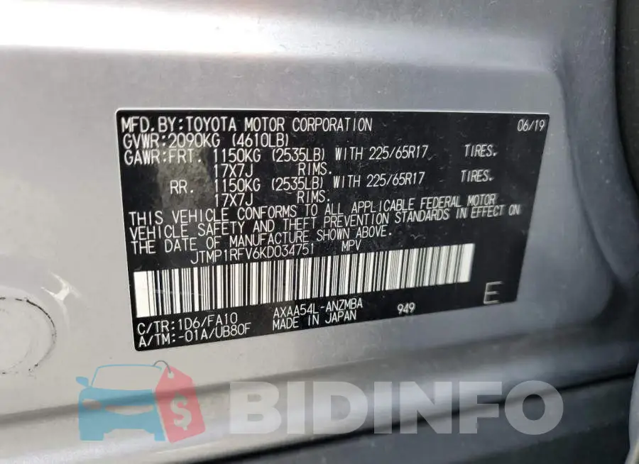 JTMP1RFV6KD034751 Photo# 12