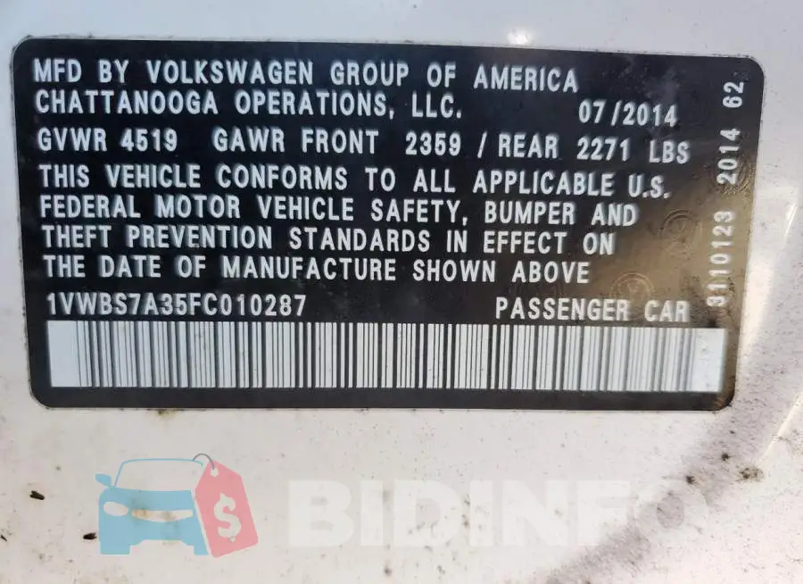1VWBS7A35FC010287 Photo# 12