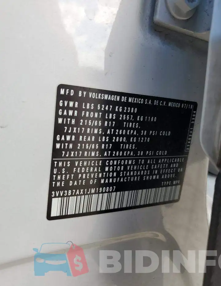 3VV3B7AX1JM190807 Photo# 13