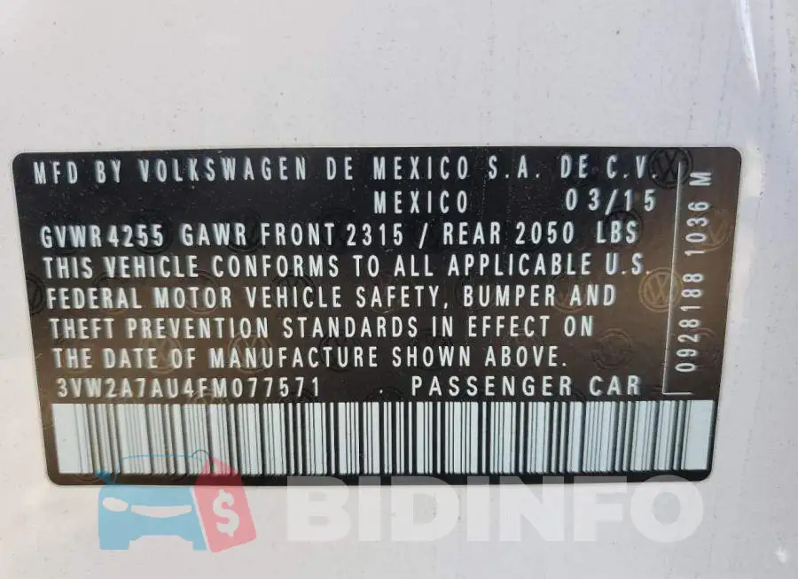 3VW2A7AU4FM077571 Photo# 13