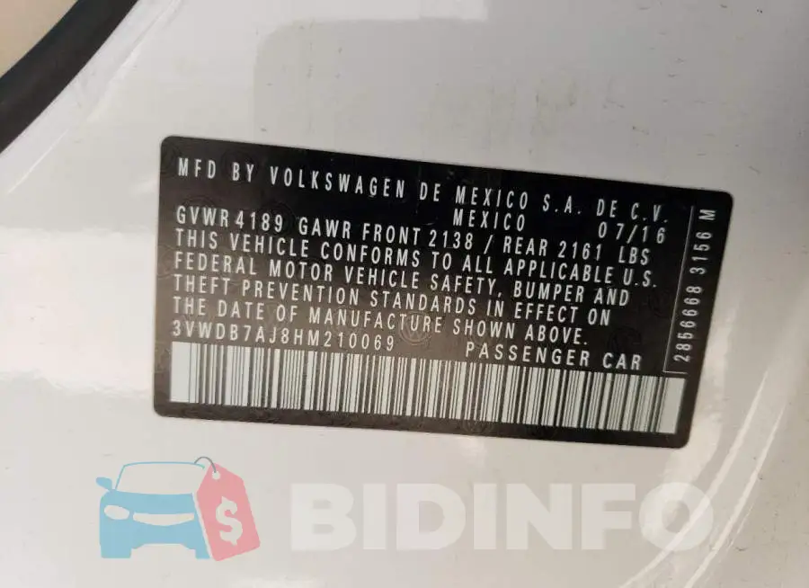 3VWDB7AJ8HM210069 Photo# 13