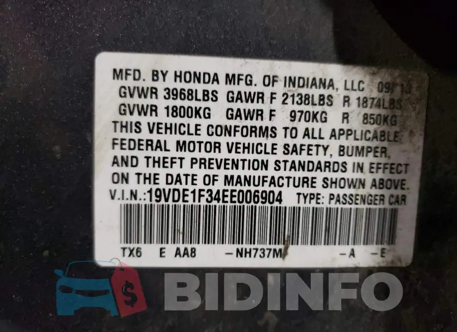 19VDE1F34EE006904 Photo# 12