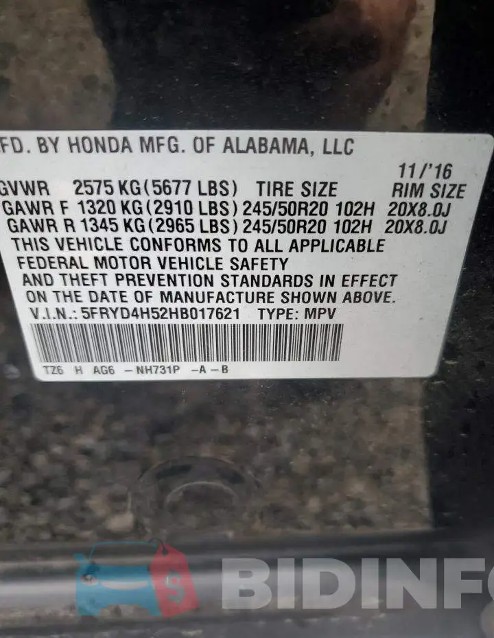 5FRYD4H52HB017621 Photo# 13
