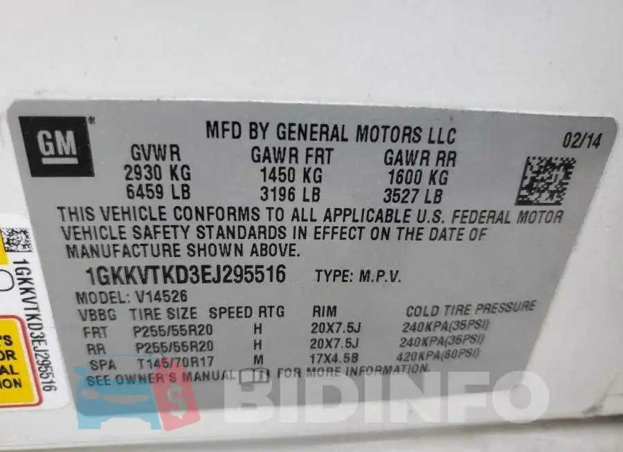 1GKKVTKD3EJ295516 Photo# 13
