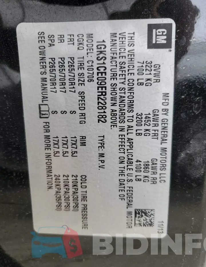 1GKS1CE09ER228182 Photo# 13
