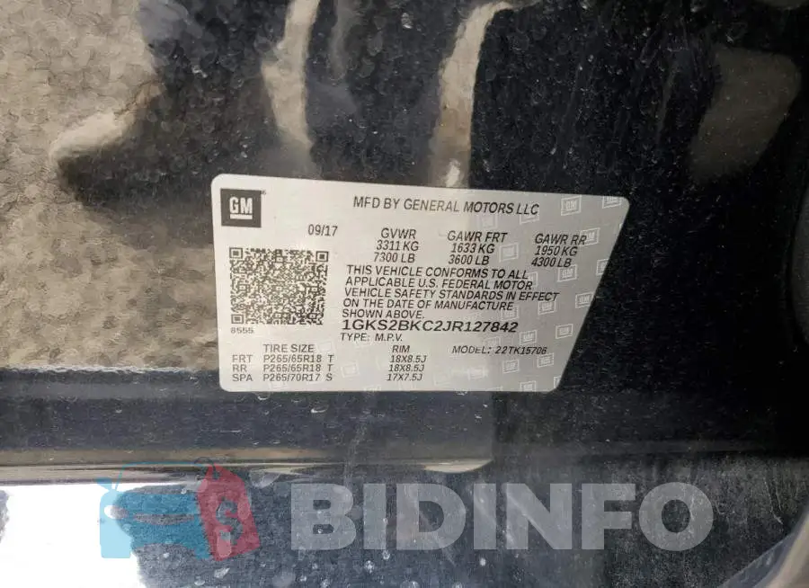 1GKS2BKC2JR127842 Photo# 12