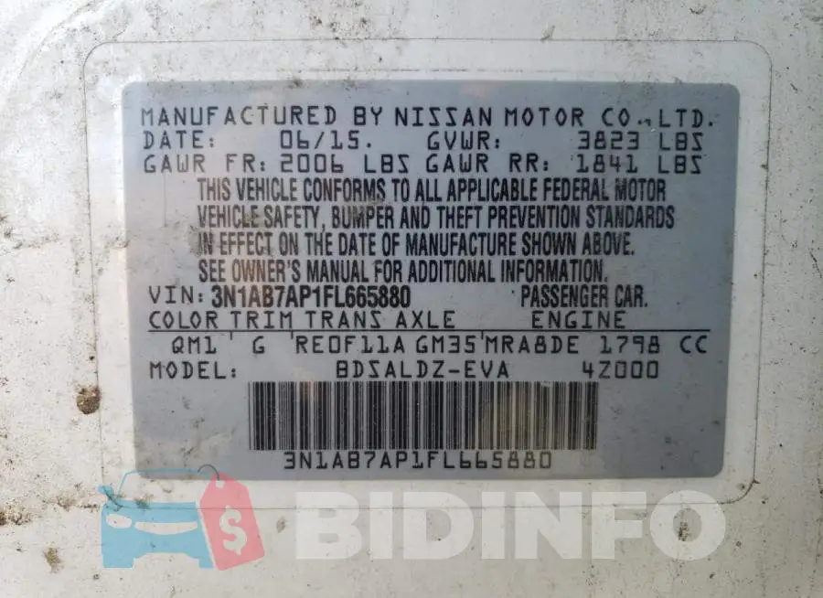 3N1AB7AP1FL665880 Photo# 13