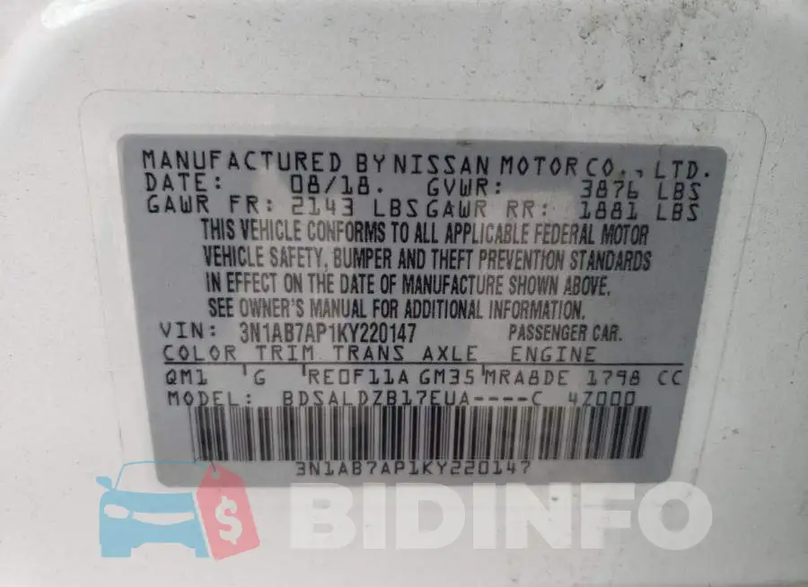 3N1AB7AP1KY220147 Photo# 12