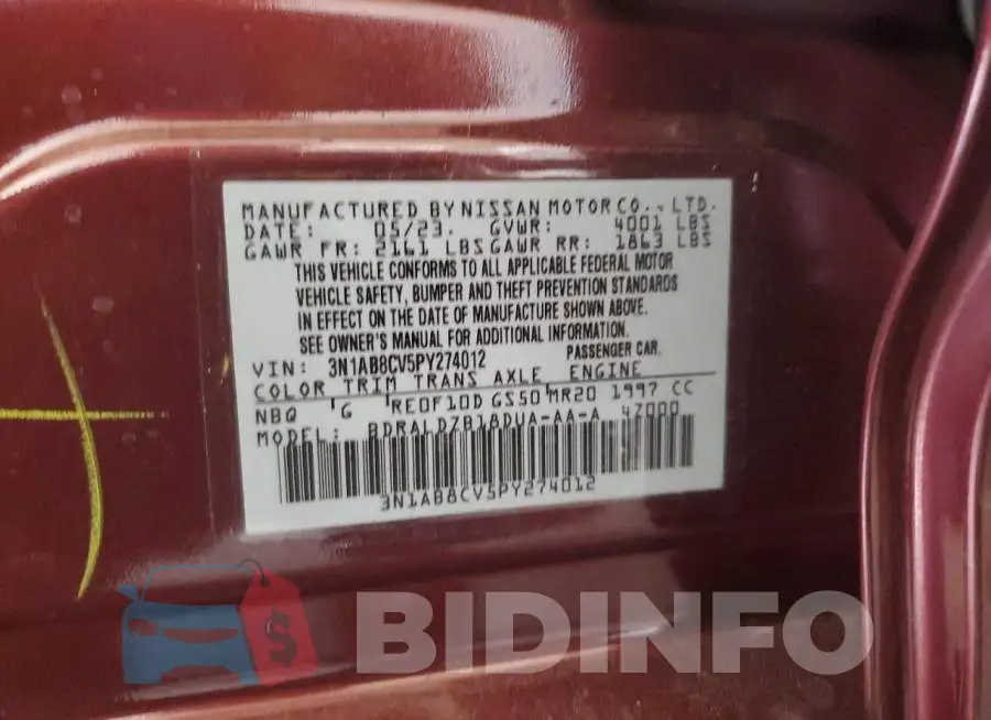 3N1AB8CV5PY274012 Photo# 12