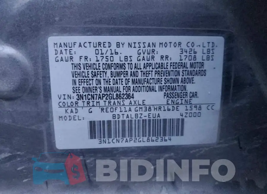 3N1CN7AP2GL862364 Photo# 12
