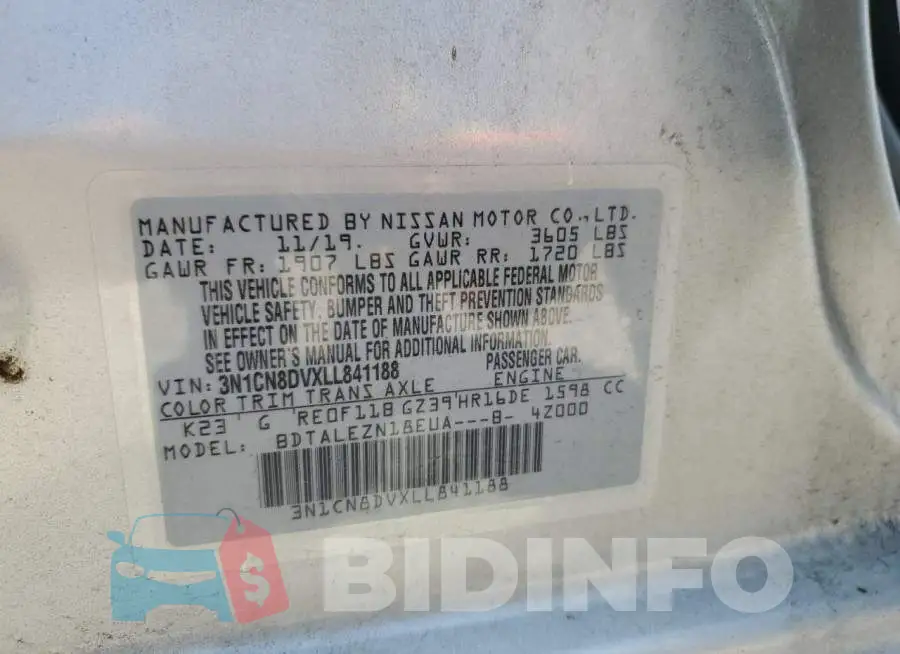 3N1CN8DVXLL841188 Photo# 12